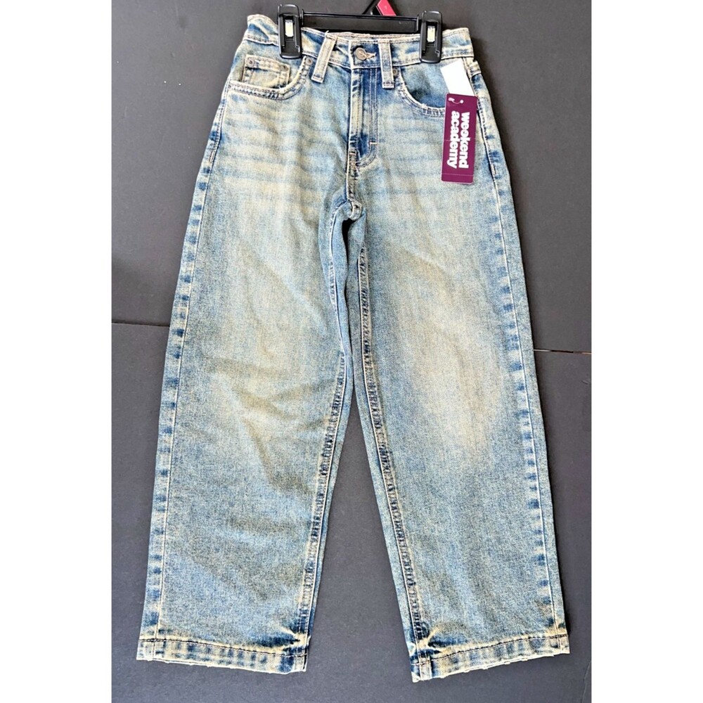 Weekend Academy Girls Baggy Yellow Tint Light Wash Denim Jeans, Size 7 NWT